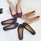 abordables Sandalias planas de mujer-Zapatos planos azul marino calados sin cordones para mujer: zapatos ligeros y transpirables con plantilla acolchada para uso informal de verano y paseos por la playa.