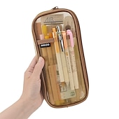 voordelige etuis &amp; houders-Easthill Grid mesh pen etui met rits helder make-up kleur etui make-up tas multifunctionele reisschool tienermeisjes transparante stationaire tas office organizer box voor volwassenen (roze)