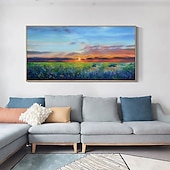 abordables Peintures paysages-main peinture à l'huile toile mur art décoration abstrait paysage marin peinture coloré bord de mer coucher de soleil pour la décoration intérieure roulé sans cadre non étiré peinture