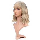 voordelige Feestpruiken-Pastel Golvende Perkament Met Luchtponny Vrouwen Korte Bob Paarse Roze Krullende Schouderlengte Bob Synthetische Dagelijkse Gebruik Kleurrijke Cosplay Perkament voor Meisjes Halloween Perkamenten
