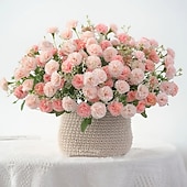 abordables Plantas y Flores Artificiales-1pc 20 cabezas flores artificiales hortensias falsas para muebles para el hogar