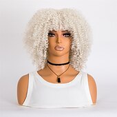 baratos Perucas de festa-perucas afro curtas e cacheadas com franja para mulheres negras perucas afro marrom crespo e cacheado para mulheres negras perucas sintéticas resistentes ao calor perucas marrons fofas perucas de