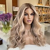 levne Paruky z přírodních vlasů se síťkou ofina-neupravené panenské vlasy 13x4 krajka přední paruka vrstvený střih brazilské vlasy vlnité blond vícebarevná paruka 130% 150% hustota s dětskými vlasy melírované / balayage vlasy 100% panenské pro