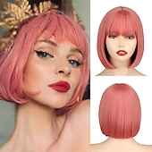 cheap Synthetic Trendy Wigs-Red Wig Bangs Short Red Bob Wig for Women Auburn Wig Bob with Bangs for Daily Party Cosplay