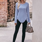 preiswerte Damen Einfache Oberteile-Damen T Shirt Burgunderrotes T-Shirt Glatt Basic Langarm Rundhalsausschnitt Normale Oberteile Täglich Wochenende Schwarz Wein Blau Grün Grau Herbst Winter