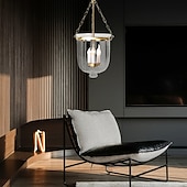 economico Luci a sospensione-lampade a sospensione retro oro rame nero 3 luci appese luce stile industriale paralume in vetro trasparente lampadario illuminazione a soffitto per soggiorno studio apparecchio di illuminazione per