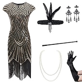 levne oblečení-Řvoucí 20s Retro Velký Gatsby Úbory Kostým na Večírek Maškarní Bez rukávů Velký Gatsby Svatební host Flitry Třásně Flitry Třásně Kulatý Dámské předvečer Všech svatých Karneval Plesová maškaráda