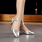 preiswerte Schuhe für Standardtanz und Modern Dance-Damen Schuhe für modern Dance Leistung Partyabend Square Dance Absätze Kubanischer Absatz Schnalle Erwachsene Schwarz Silber Dunkelrot