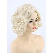 economico Parrucche storiche-Parrucche da donna biondo platino corto riccio parrucca costume di Carnevale cosplay Parrucche di Halloween