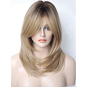 economico Parrucche trendy sintetiche-parrucca di media lunghezza per donna parrucca di rame parrucca di zenzero parrucca a strati con frangia parrucca sintetica evidenziata per donne bianche