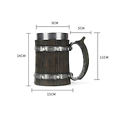 cheap Barware-Beer Mugs, Nordic Viking Rune Beer Glasses Large Oak Beer Mug Coffee Mug with Stainless Steel Wood Resin 3D, Mugs for Men, Father&#039;s Day Gift