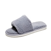 cheap Women's Slippers &amp; Flip-Flops-Women's Plush Fuzzy Open-Toe Slippers – Cozy Indoor Home Shoes with Soft Faux Fur for Winter Comfort