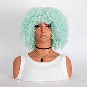 baratos Perucas de festa-perucas afro curtas e cacheadas com franja para mulheres negras perucas afro marrom crespo e cacheado para mulheres negras perucas sintéticas resistentes ao calor perucas marrons fofas perucas de