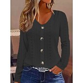 economico Top in Pizzo-Top in pizzo bianco elegante da donna con ricami blusa elegante top alla moda con bottoni di base a maniche lunghe top regolari colletto a V casual top romantici petite per le vacanze abbigliamento