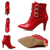 abordables Botines-Botines de tacón alto de moda para mujer con hebillas y cremallera: elegantes botas de tacón de aguja de piel sintética para otoño e invierno