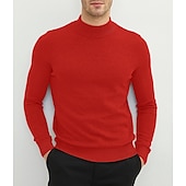 cheap Men&#039;s Pullover Sweater-Men&#039;s Sweater Pullover Sweater Jumper Ribbed Knit Knitted Plain Mock Neck Stylish Casual Daily Wear Vacation Clothing Apparel Spring &amp;  Fall Black White S M L