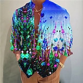 billiga Växter Mönster-Herr Blommig Färgblock Skjorta Knapp upp skjorta Långärmad Mode Streetwear Designer Utomhus Ledigt Dagligen Sommar Vår Höst Hög krage Mönster Rubinrött Blå Ljuslila Purpur Grön