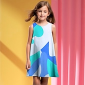 economico Abito 3D Shining Vision-ragazze&#039; 3D Pop art Fantasia geometrica Color Block Vestito Senza maniche Stampa 3D Estate Primavera Da mare Sportivo Giornaliero stile sveglio Informale Dolce Bambino 4-12 anni Abito casual Abito