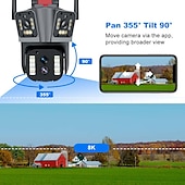 tanie Kamery IP zewnętrzne-16mp 8k wifi kamera ip 10x zoom 4k zewnętrzna kamera bezpieczeństwa nadzór ai track cztery obiektywy trzy ekrany mini kamera uliczna 360°