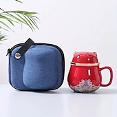 economico Bicchieri-set da tè da viaggio tazza da tè portatile in ceramica gatto fortunato - perfetto per viaggi, ufficio o come regalo!