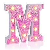 cheap Decorative Lights-LED Letter Lights Light Up Pink Letters Glitter Alphabet Letter Sign Battery Powered for Night Light Birthday Party Wedding Girls Gifts Home Bar Christmas Decoration Pink Letter