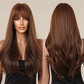 economico Parrucche trendy sintetiche-parrucche rosse per donna cosplay lunga parrucca di capelli sintetici ondulati naturali con frangia