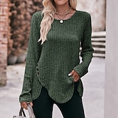preiswerte Damen Einfache Oberteile-Damen T Shirt Burgunderrotes T-Shirt Glatt Basic Langarm Rundhalsausschnitt Normale Oberteile Täglich Wochenende Schwarz Wein Blau Grün Grau Herbst Winter