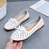 economico Ballerine da donna-mocassini pieghevoli bianchi da donna - scarpe basse traspiranti traforate con fiocco, suola morbida, scarpe comode e casual per lavoro, viaggi e uso quotidiano