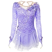 economico Abiti da Pattinaggio Artistico-Vestito da pattinaggio artistico Per donna Da ragazza Pattinaggio sul ghiaccio Vestiti Completi Lilla Nero Bianco Collage Retato Elastene Di pizzo Elevata elasticità Competizione Vestiti da