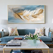 cheap Still Life Paintings-Handmade Oil Painting Canvas Wall Art Decor Original Feather Painting for Home Decor With Stretched Frame/Without Inner Frame Painting