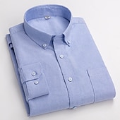 cheap Men&#039;s Oxford Shirts-Men&#039;s Dress Shirt Striped Shirt Button Down Shirt Non Iron Shirt Oxford Shirt Plaid / Striped / Chevron / Round Wedding Office &amp; Career Light Blue White Dark Navy Navy Blue Long Sleeve Shirt Collar