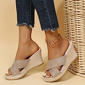 voordelige Sleehaksandalen-damessandalen met sleehak – zwarte suède open teen instapper met gevlochten platform voor zomer-, casual- en strandkleding