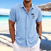 voordelige Tropische planten-Voor heren Kokosnootboom Tropische planten Overhemd Hawaiiaans overhemd Aloha-shirt Korte Mouw Overhemd Strijkijzer Modieus Ontwerper Casual Buiten Straat Casual Wit Blozend Roze blauw S M L
