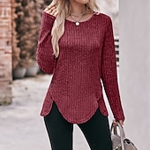 preiswerte Damen Einfache Oberteile-Damen T Shirt Burgunderrotes T-Shirt Glatt Basic Langarm Rundhalsausschnitt Normale Oberteile Täglich Wochenende Schwarz Wein Blau Grün Grau Herbst Winter