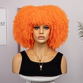 baratos Perucas de festa-perucas afro curtas e cacheadas com franja para mulheres negras perucas afro marrom crespo e cacheado para mulheres negras perucas sintéticas resistentes ao calor perucas marrons fofas perucas de