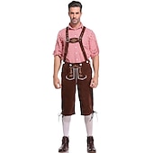 economico pantaloni di pelle-Birra Oktoberfest Costume Lederhosen Camicia Cappello alpino Bavarese Bavarese Tedesco Monaco di Baviera Prati Per uomo Panno in stile tradizionale Blusa Shorts Cappello