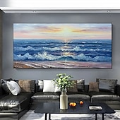 abordables Peintures paysages-main peinture à l'huile toile mur art décoration abstrait paysage marin peinture coloré bord de mer coucher de soleil pour la décoration intérieure roulé sans cadre non étiré peinture