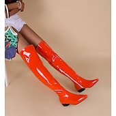 tanie Buty modowe-damskie czarne lakierowane buty gogo za kolano z niskim obcasem i bocznym zamkiem błyskawicznym – eleganckie i stylowe obuwie na imprezy, wydarzenia modowe i wieczorne wyjścia