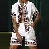 abordables Ensembles de chemises imprimées pour hommes-Homme Imprimé Floral Totem Ethnique 2 pièces Ensembles de chemises Chemise hawaïenne Manche Courte Pantalon court Col cubain Mode Streetwear Hawaïen Extérieur Rue Quotidien Imprimé Été Printemps