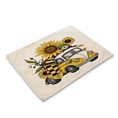 baratos Placemats &amp; Coasters &amp; Trivets-Girassóis placemats resistente ao calor mesa de fazenda placemat resistente a manchas, placemat para casamento cozinha mesa de jantar decoração interior ao ar livre