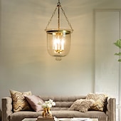 economico Luci a sospensione-lampade a sospensione retro oro rame nero 3 luci appese luce stile industriale paralume in vetro trasparente lampadario illuminazione a soffitto per soggiorno studio apparecchio di illuminazione per