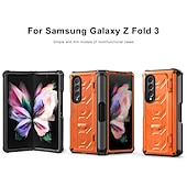 cheap Samsung Cases-Phone Case For Samsung Galaxy Z Fold 5 Z Fold 4 Z Fold 3 Bumper Frame Pencil Holder Magnetic Flip Solid Colored Silica Gel