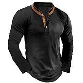 Men's Button T Shirt Henley Shirt Tee Top Long Sleeve Henley Summer Color Block Fashion Designer Basic Patchwork Vacation Street Going out Black White Navy Blue Top Tee for Men 6