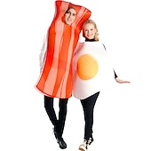 levne halloweenské kostýmy pro páry-páry vejce slanina proužek legrační kostýmy halloween skupina páry kostýmy pánský film pro ženy cosplay cosplay kostýmy legrační kostým žlutý červený trikot / onesie halloween karnevalová maškaráda