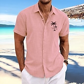 voordelige Tropische planten-Voor heren Kokosnootboom Tropische planten Overhemd Hawaiiaans overhemd Aloha-shirt Korte Mouw Overhemd Strijkijzer Modieus Ontwerper Casual Buiten Straat Casual Wit Blozend Roze blauw S M L