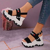 economico Sandali Sportivi-sandali con plateau chunky da donna – sandali sportivi con zeppa neri e bianchi con cinturini regolabili, scarpe estive alla moda per outfit casual e streetwear