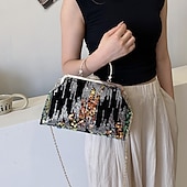 お買い得  クラッチバッグ＆イブニングバッグ-女性用 ハンドバッグ クラッチバッグ ドームバッグ クラッチバッグ 合成 パーティー ブライダルシャワー ウェディングパーティー スパンコール 大容量 折り畳み式 幾何学模様 ブラック ホワイト ピンク