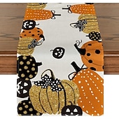 cheap Table Runners-Pumpkin Table Runner Halloween Fall Burlap Tablerunner Farmhouse Indoor Table Autumn Decoration Table Flag Decor For Dining Weddig Party Holiday