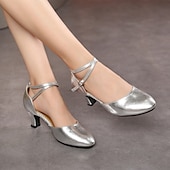 preiswerte Schuhe für Standardtanz und Modern Dance-Damen Schuhe für modern Dance Leistung Partyabend Square Dance Absätze Kubanischer Absatz Schnalle Erwachsene Schwarz Silber Dunkelrot