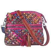 economico Borse a Tracolla-borsa a tracolla in pelle patchwork colorata da donna - borsa in stile bohémien con accenti floreali